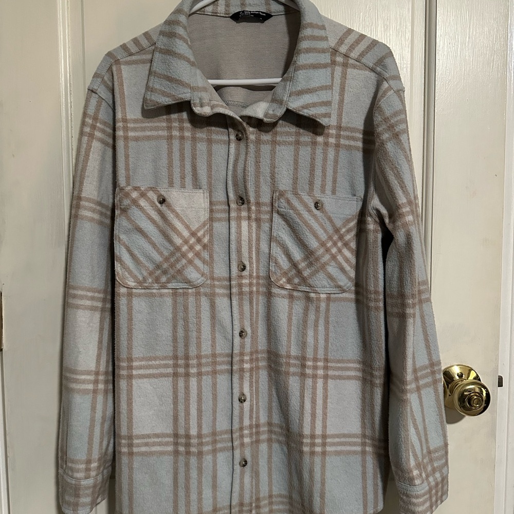 Plaid Button Down Shirt in Gray and Tan
